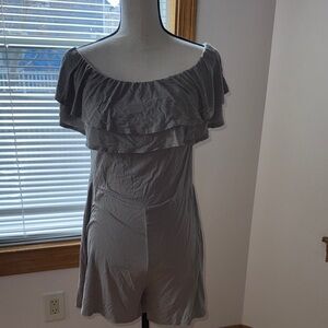 Off-Shoulder Ruffle Romper in sage‎